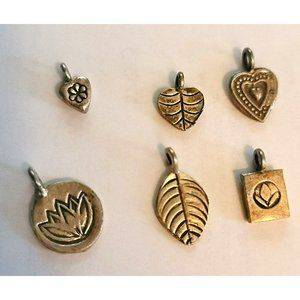 Metal Silver Charms or Pendant Lot Set of 6 Leaf Heart Floral JS8011